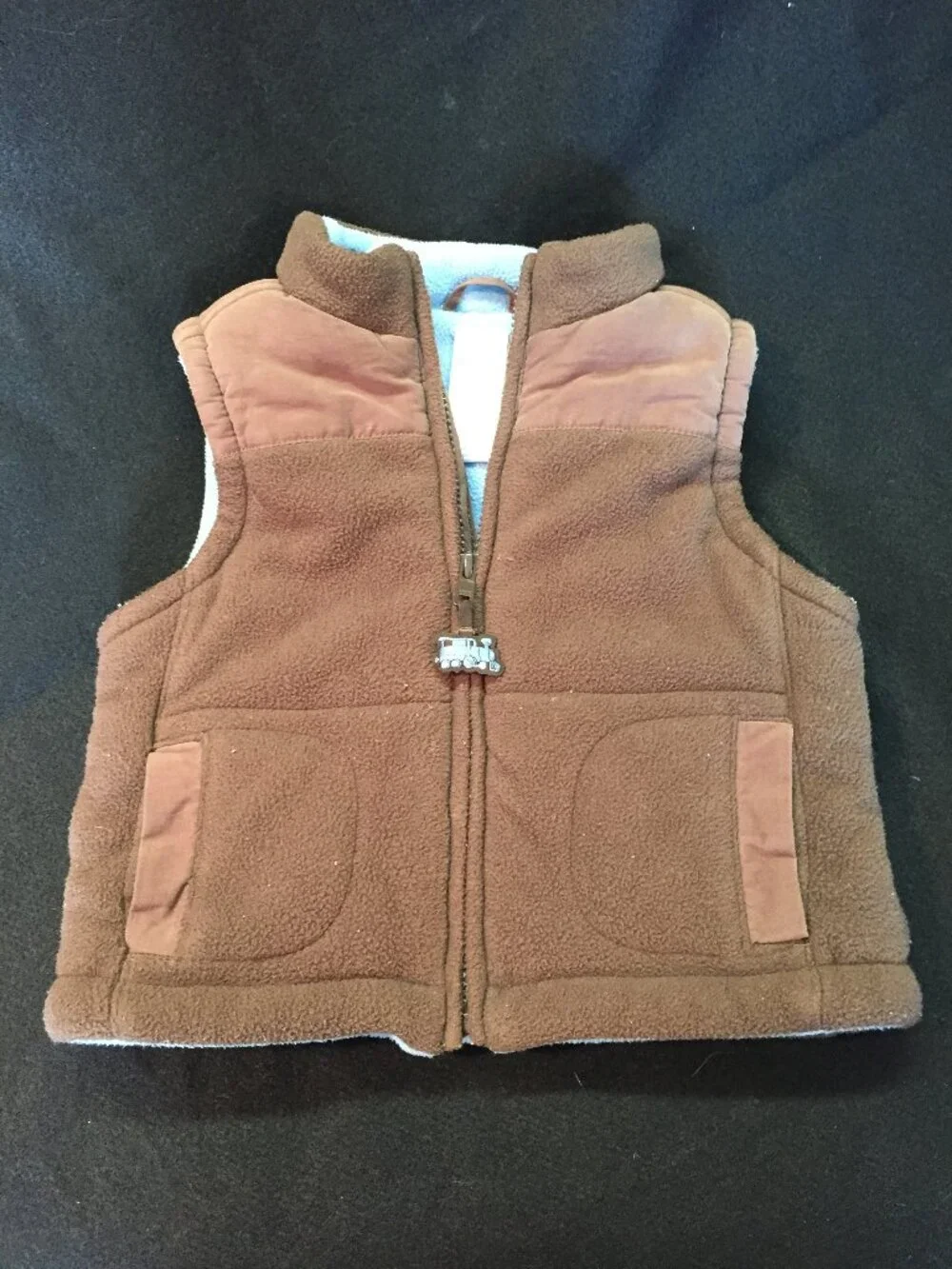 Gymboree puffer vest 12-24 mos fleece choo choo train detail preowned